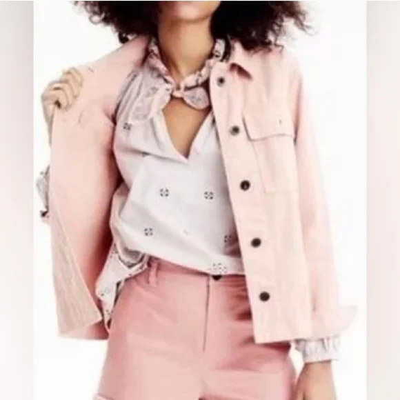 Madewell Northward Cropped Denim Jacket Blush Button Front & Cuffs Cotton Sz XXS - Picture 11 of 15